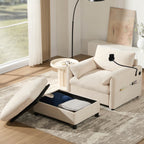 Elowen — Storage Ottoman Chaise, Chenille Beige