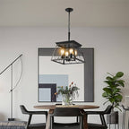 Foundry — 4-Light Metal Cage Pendant, Black and Gold