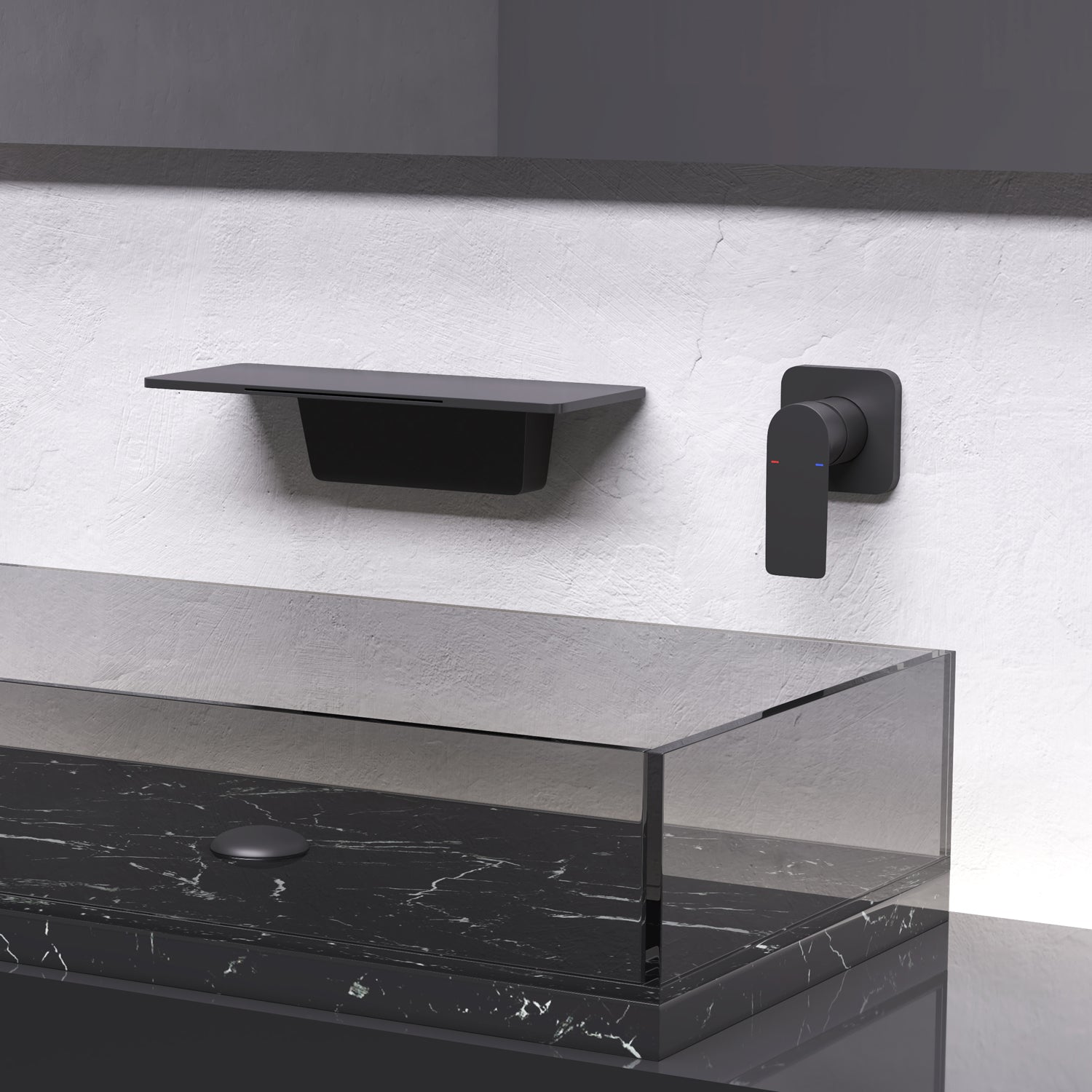 Lucerne — Wall-Mounted Waterfall Sink Faucet, Matte Black