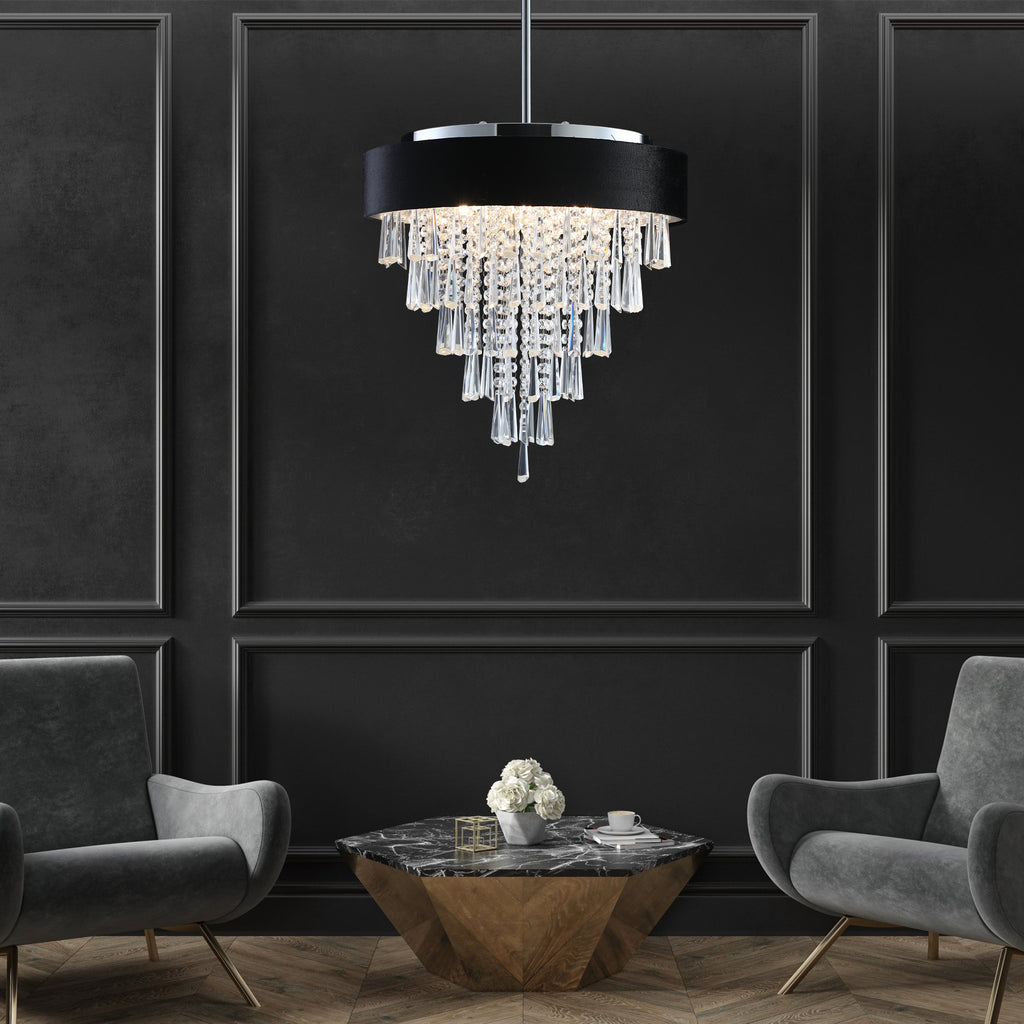 Noir — 8-Light Crystal Chandelier with Black Velvet Anti-Glare Shade