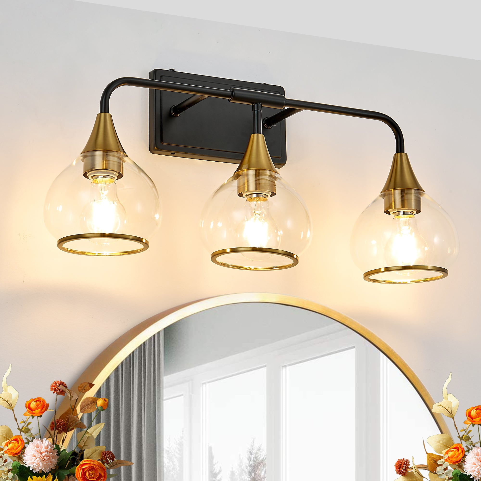 Halston — 3-Light Vanity Sconce, Black and Gold