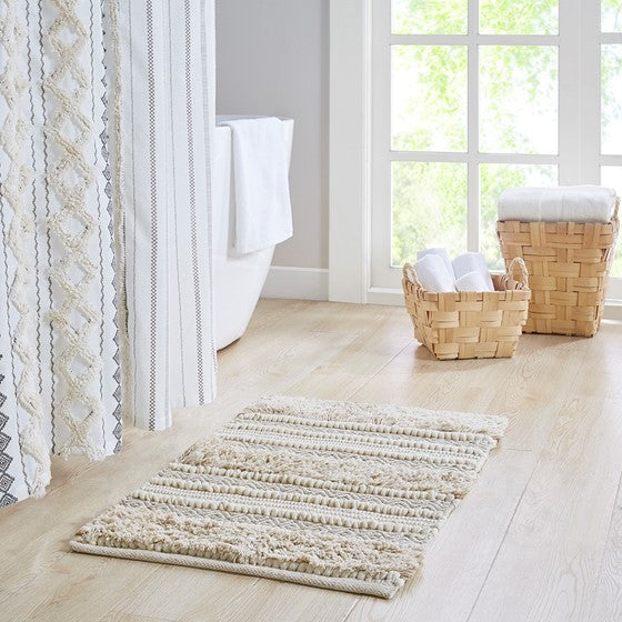 Marlowe — Woven Diamond Stripe Bath Runner, Natural