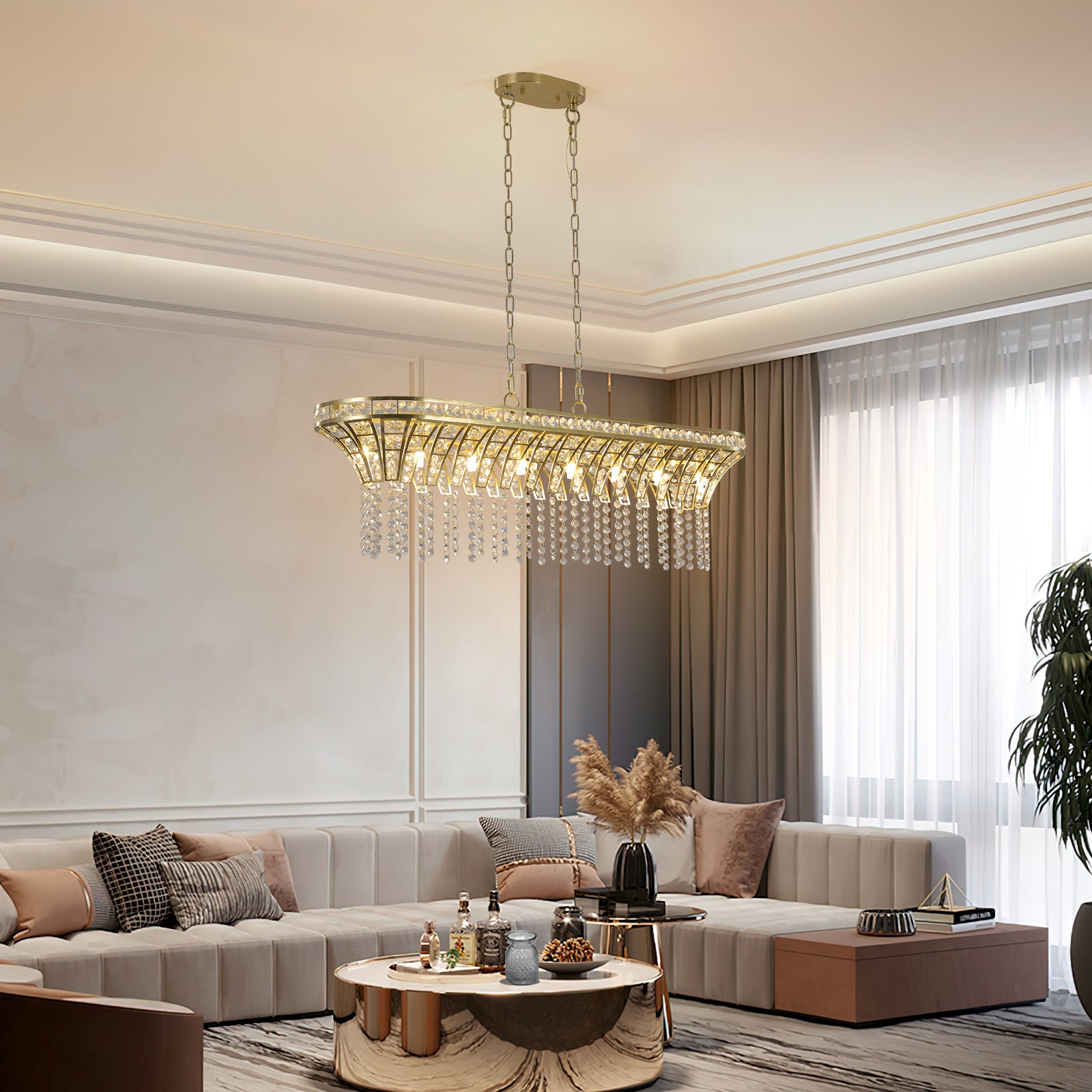 Veil — 39' Gold Crystal Cascading Rectangle Chandelier