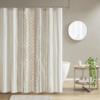 Marlowe — Woven Diamond Stripe Shower Curtain, Ivory