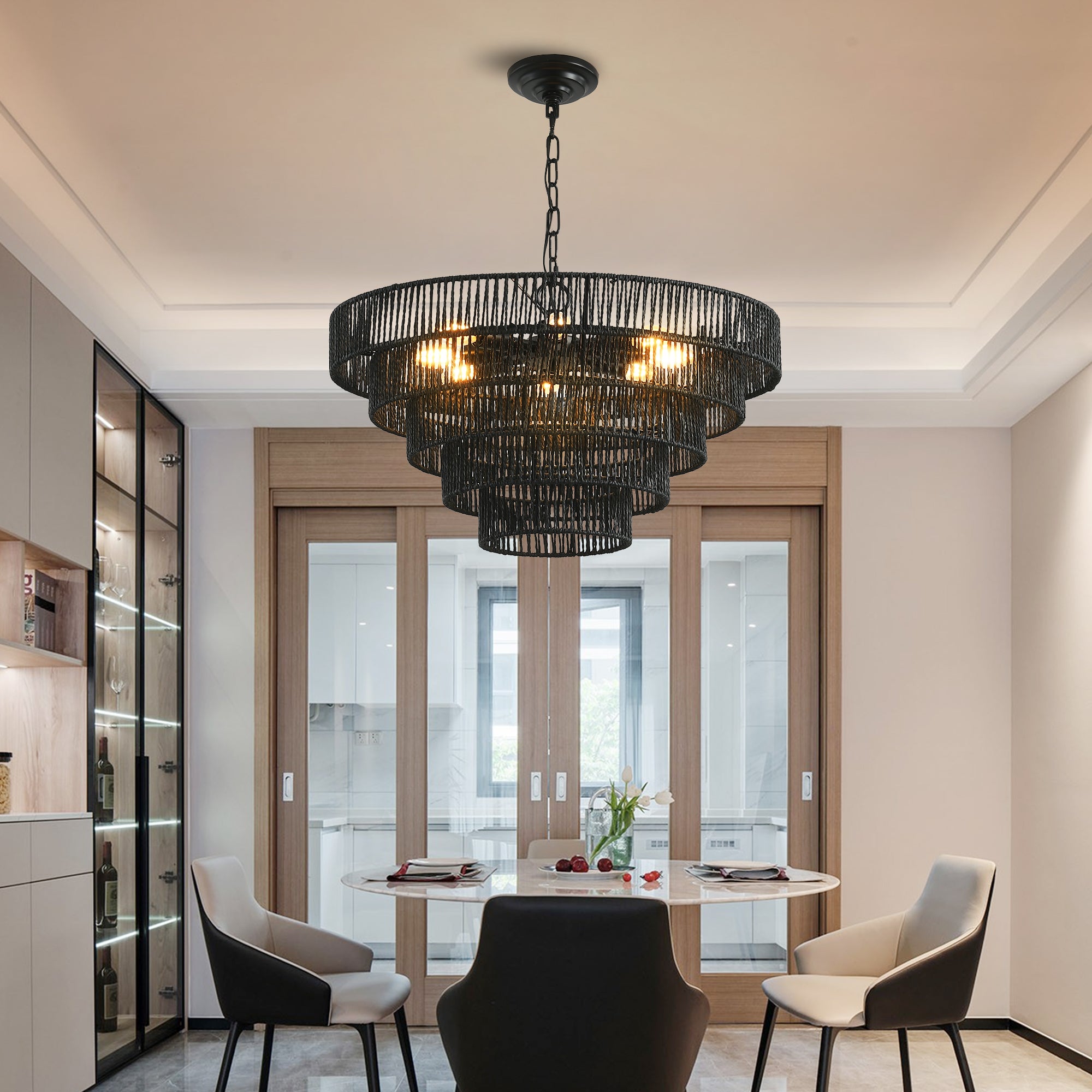 Drift — 8-Light Hemp Rope Chandelier