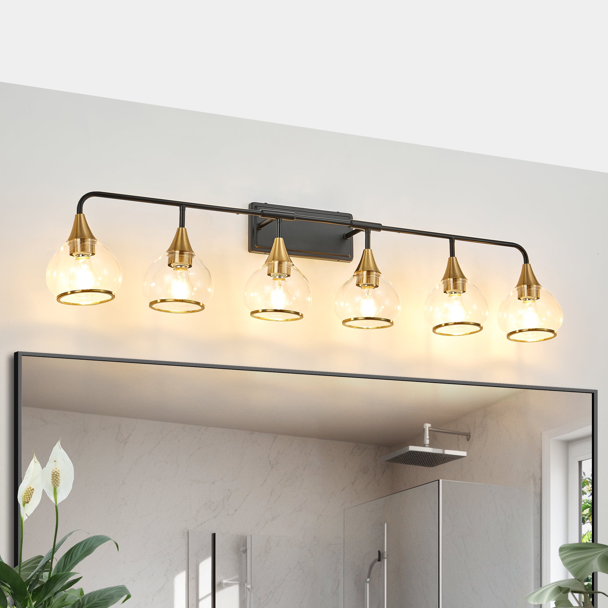 Halston — 6-Light Extended Vanity Sconce, Black and Gold