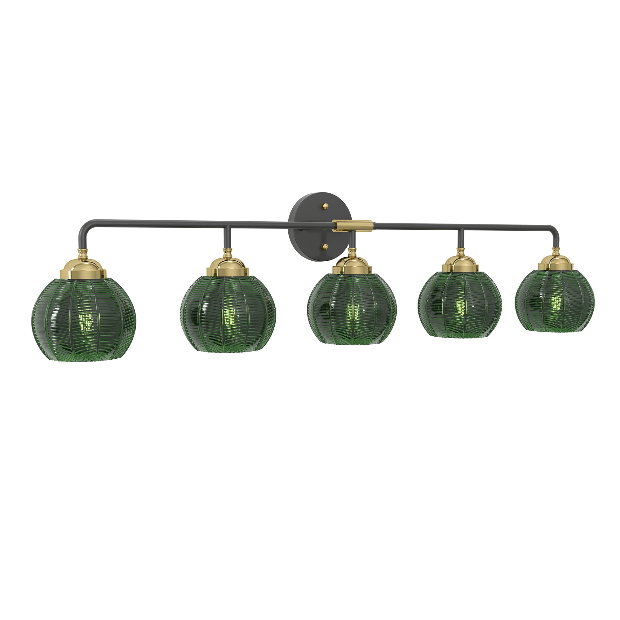 Verdure — 5-Light Black & Gold Vanity Sconce with Green Globe Shades