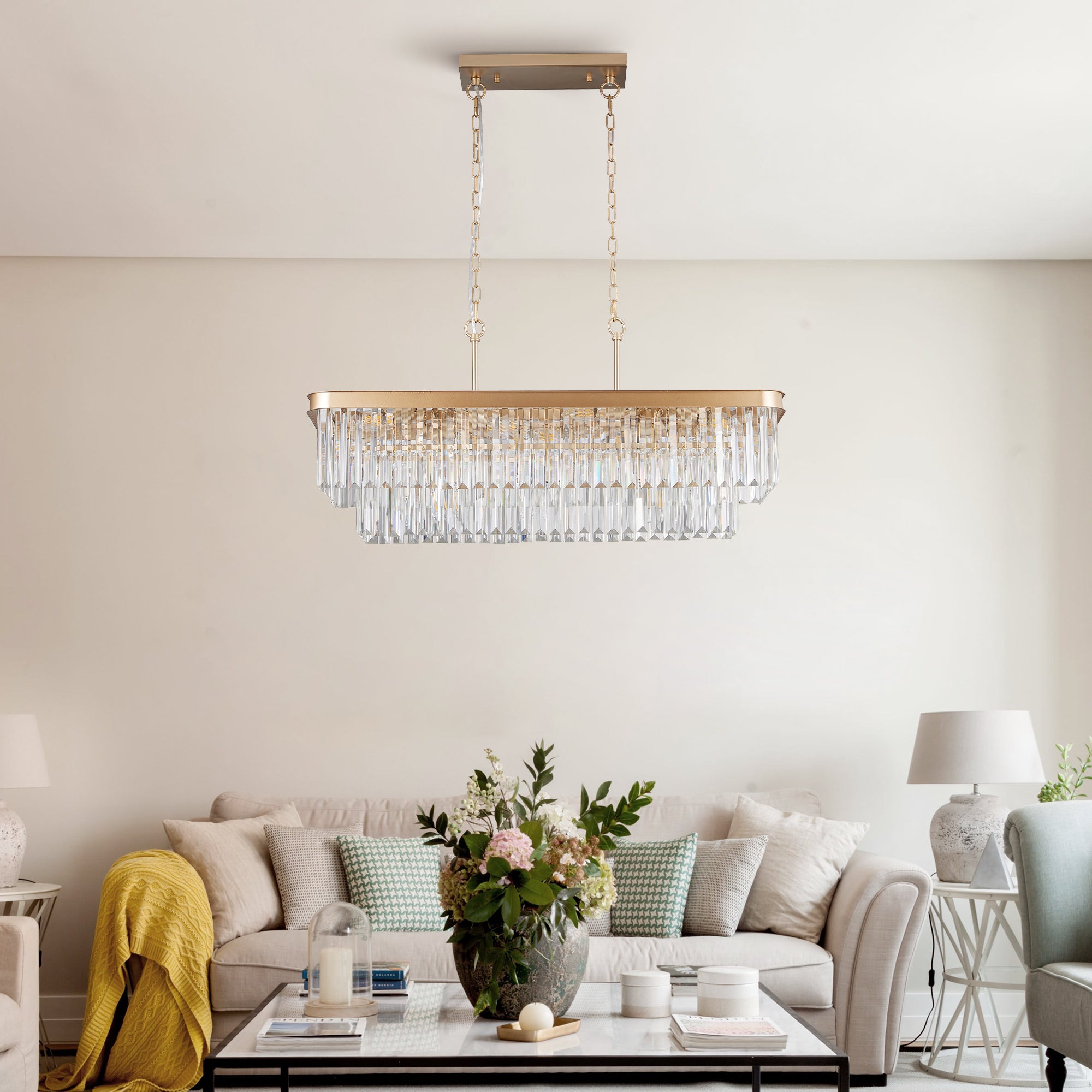 Strata — 11-Light Gold Crystal Rectangle Chandelier