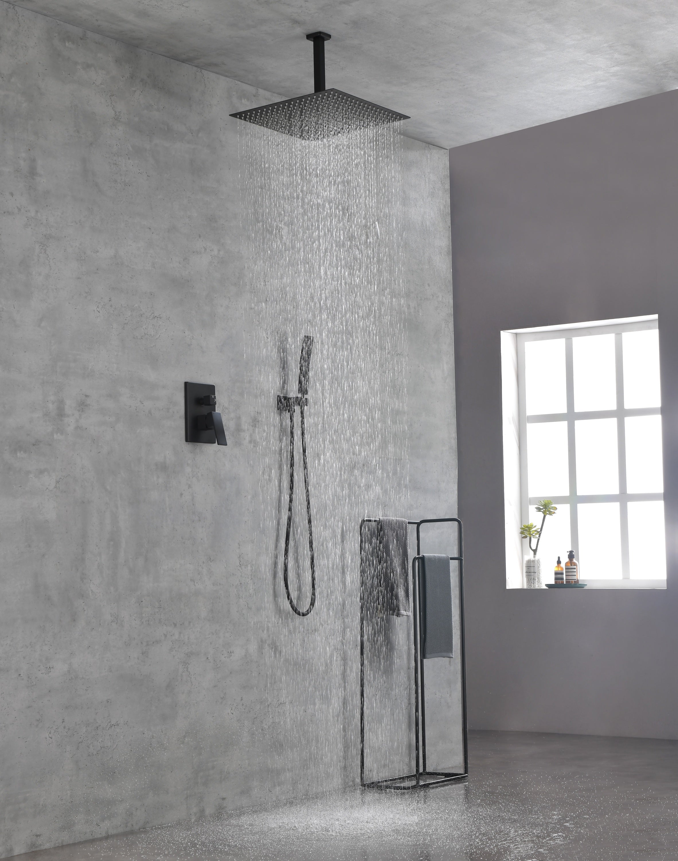 Marlow — Ceiling-Mounted Rain Shower System with Handheld, Matte Black