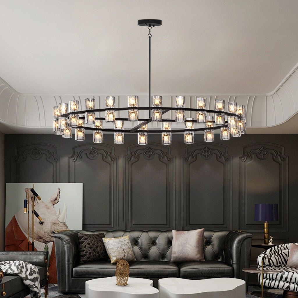 Sovereign 48' Dual Crystal Ring Chandelier in Matte Black