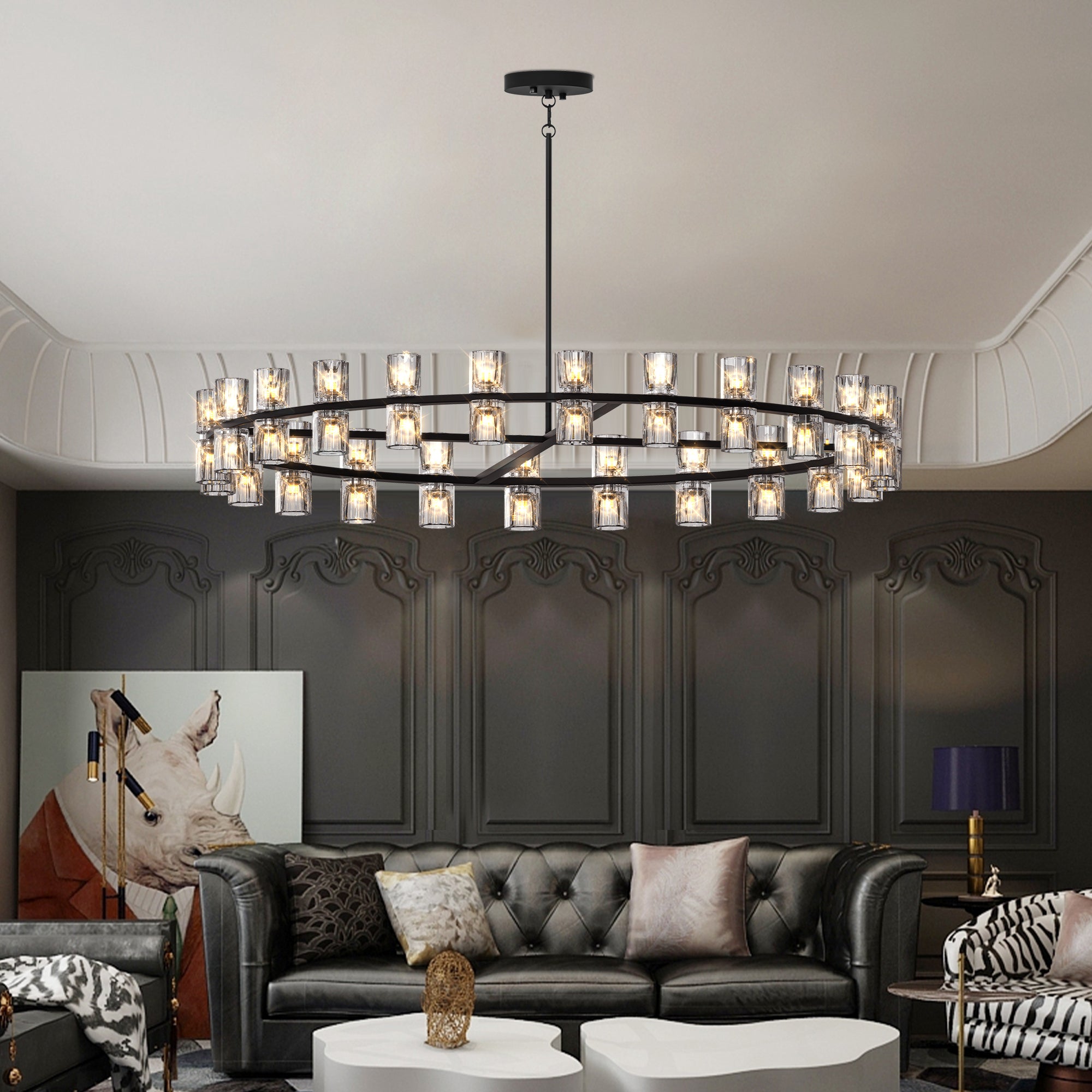 Sovereign 48' Dual Crystal Ring Chandelier in Matte Black