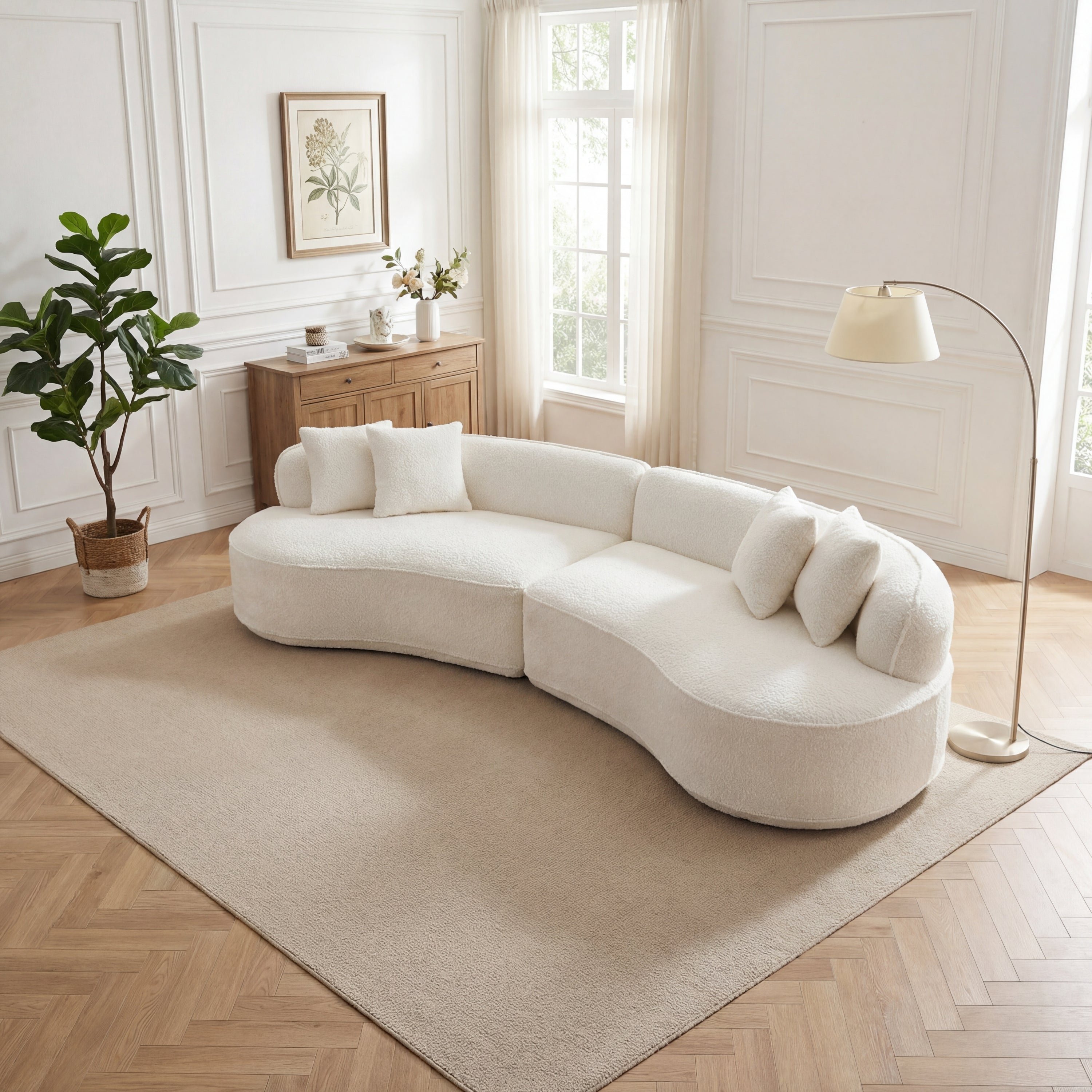 Solene Curved Boucle Sectional, White