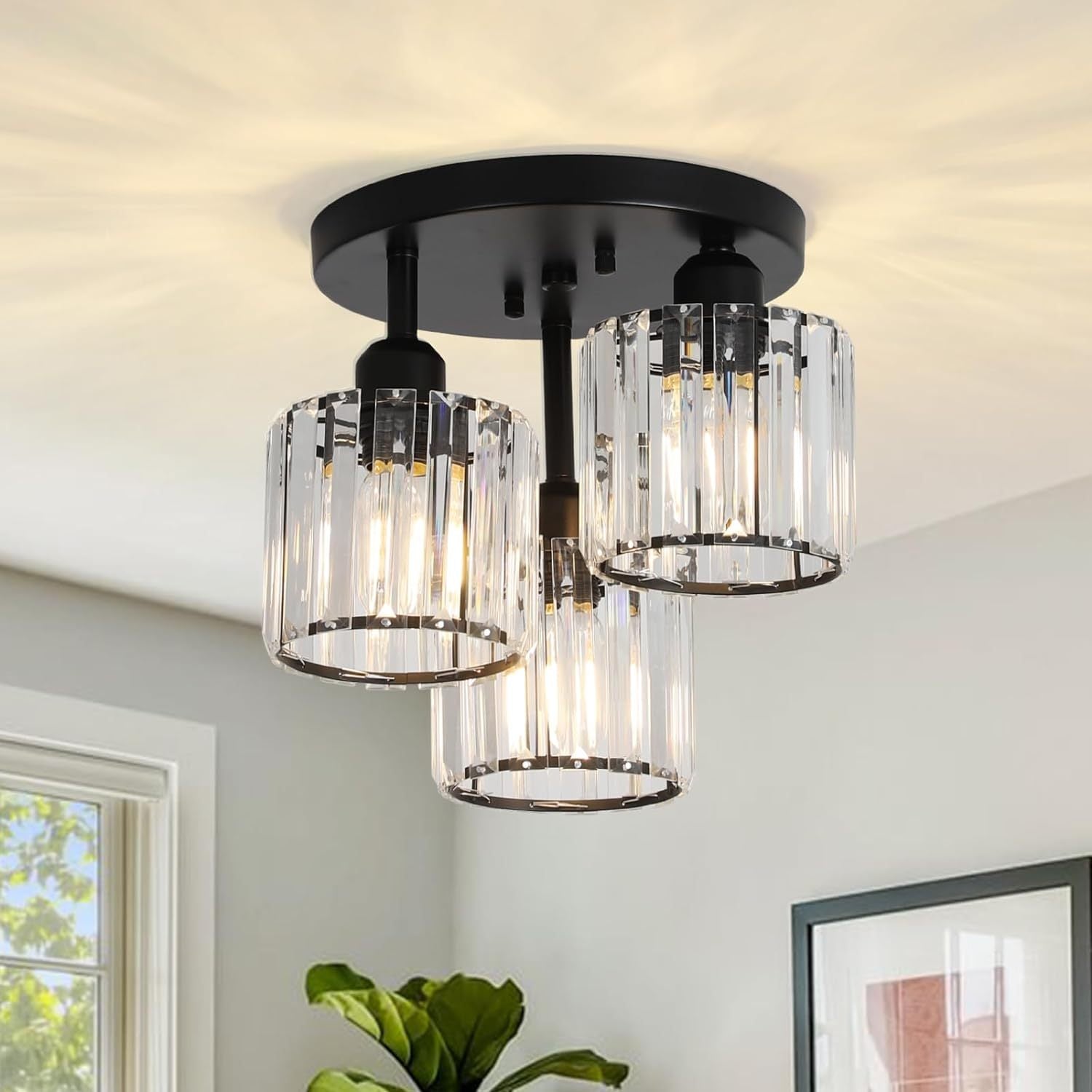 Lumière Noir — 3-Light Crystal Semi-Flush Mount