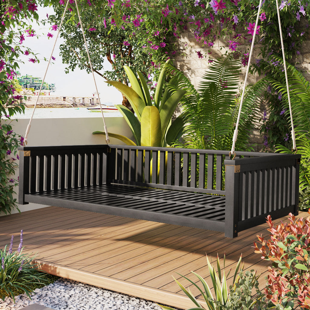 Solstice Daybed — Twin-Size Acacia Swing Bed, Black