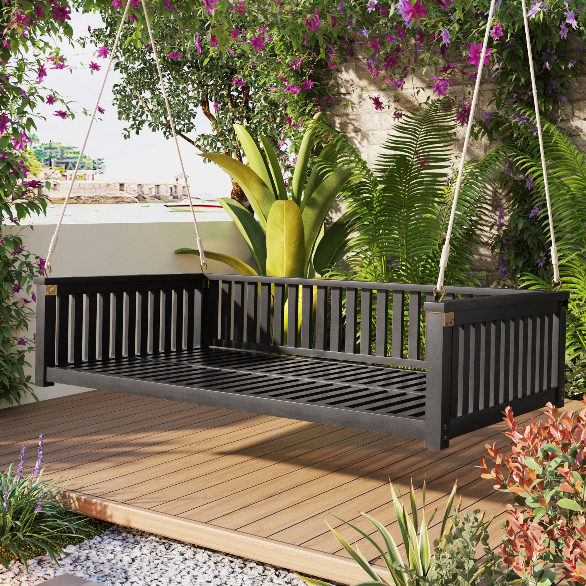 Solstice Daybed — Twin-Size Acacia Swing Bed, Black