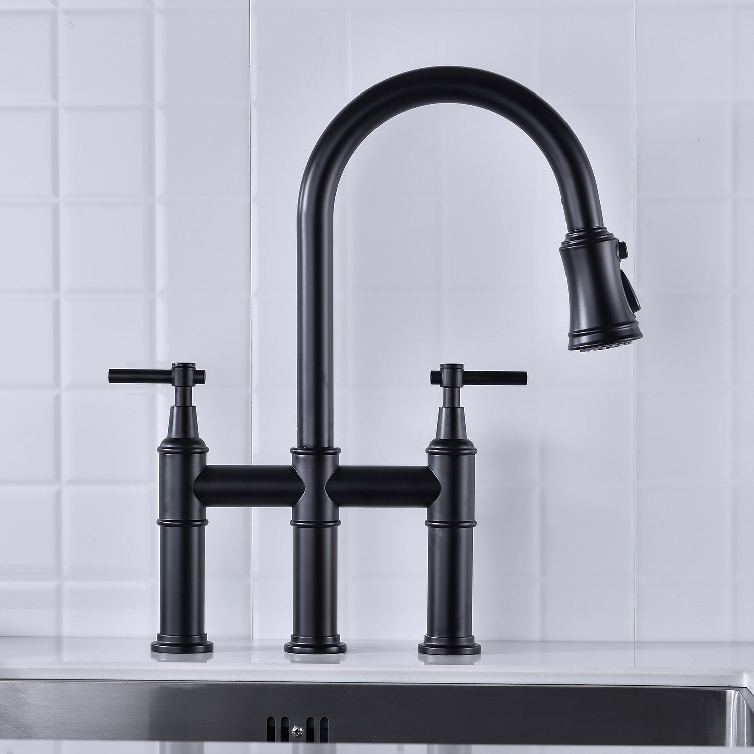 Marchetti Bridge Faucet with Pull-Down Sprayhead