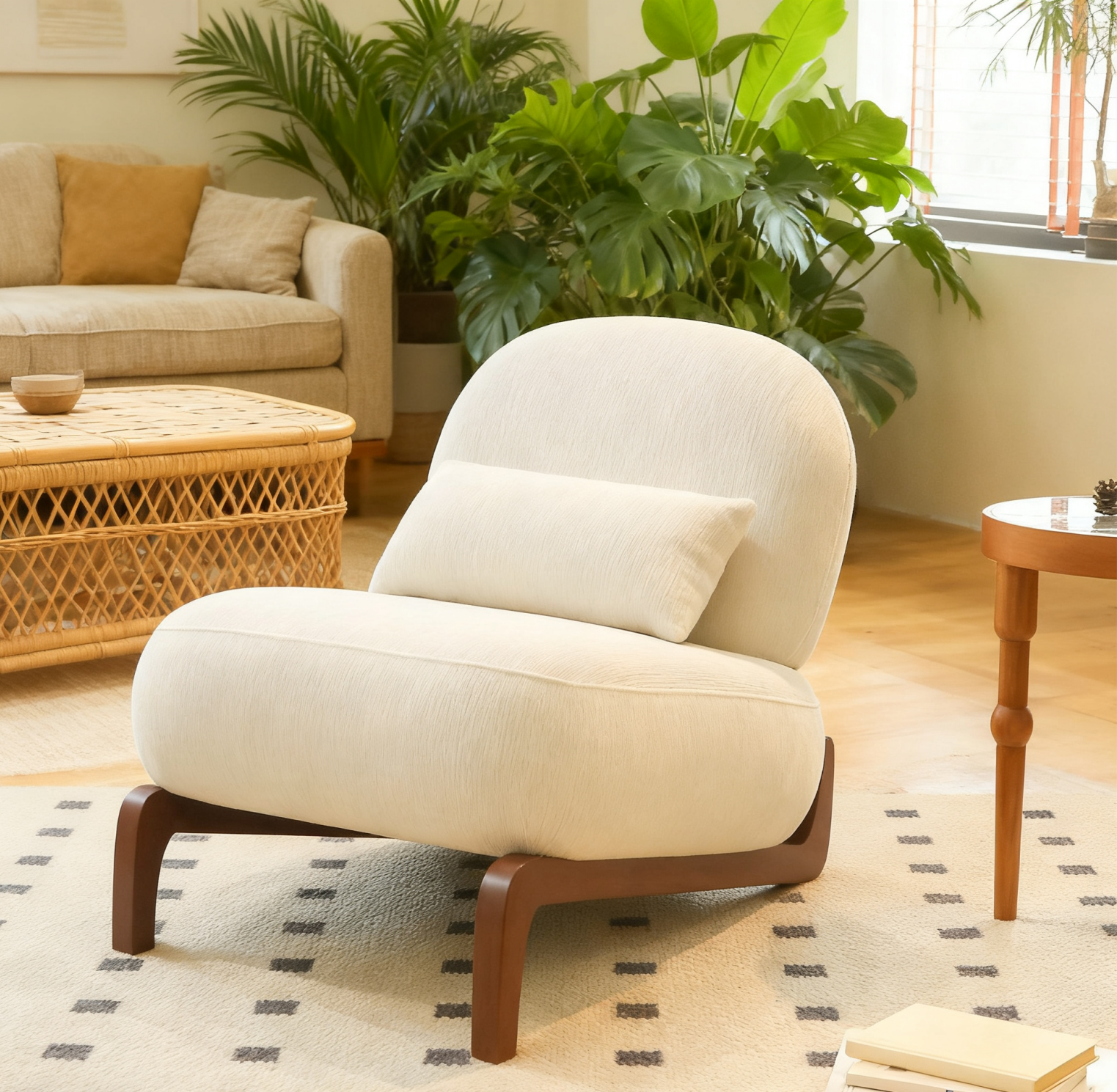 Farrow Curved Boucle Slipper Chair, White