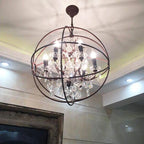 Industrial Orb Crystal Chandelier — Rustic Globe Pendant Light with Candelabra Arms