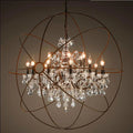 Industrial Orb Crystal Chandelier — Rustic Globe Pendant Light with Candelabra Arms