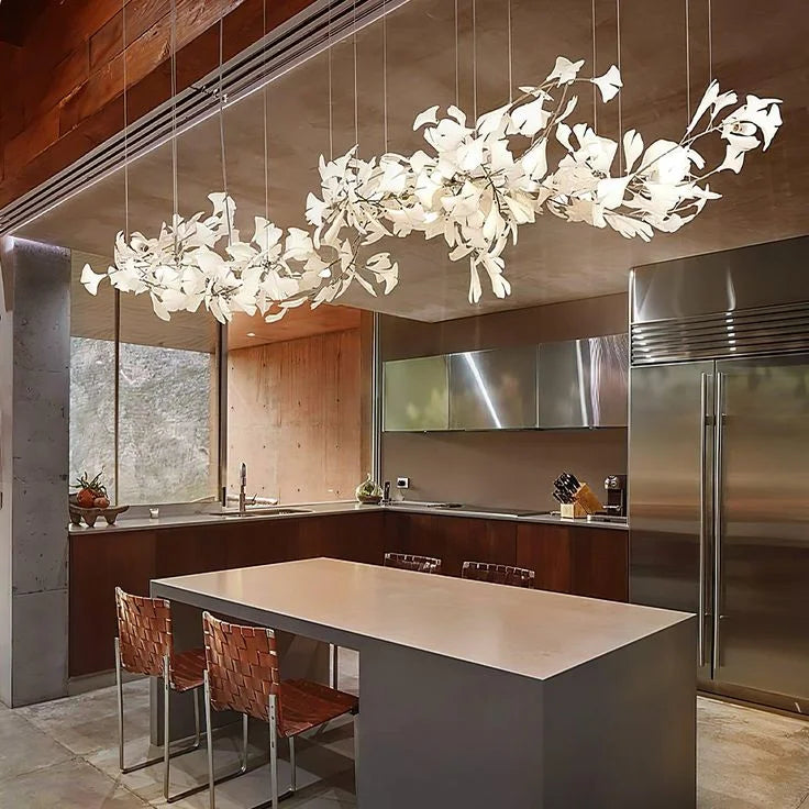 Sculptural Floral Leaf Linear Chandelier — Nature-Inspired Dining Room Pendant