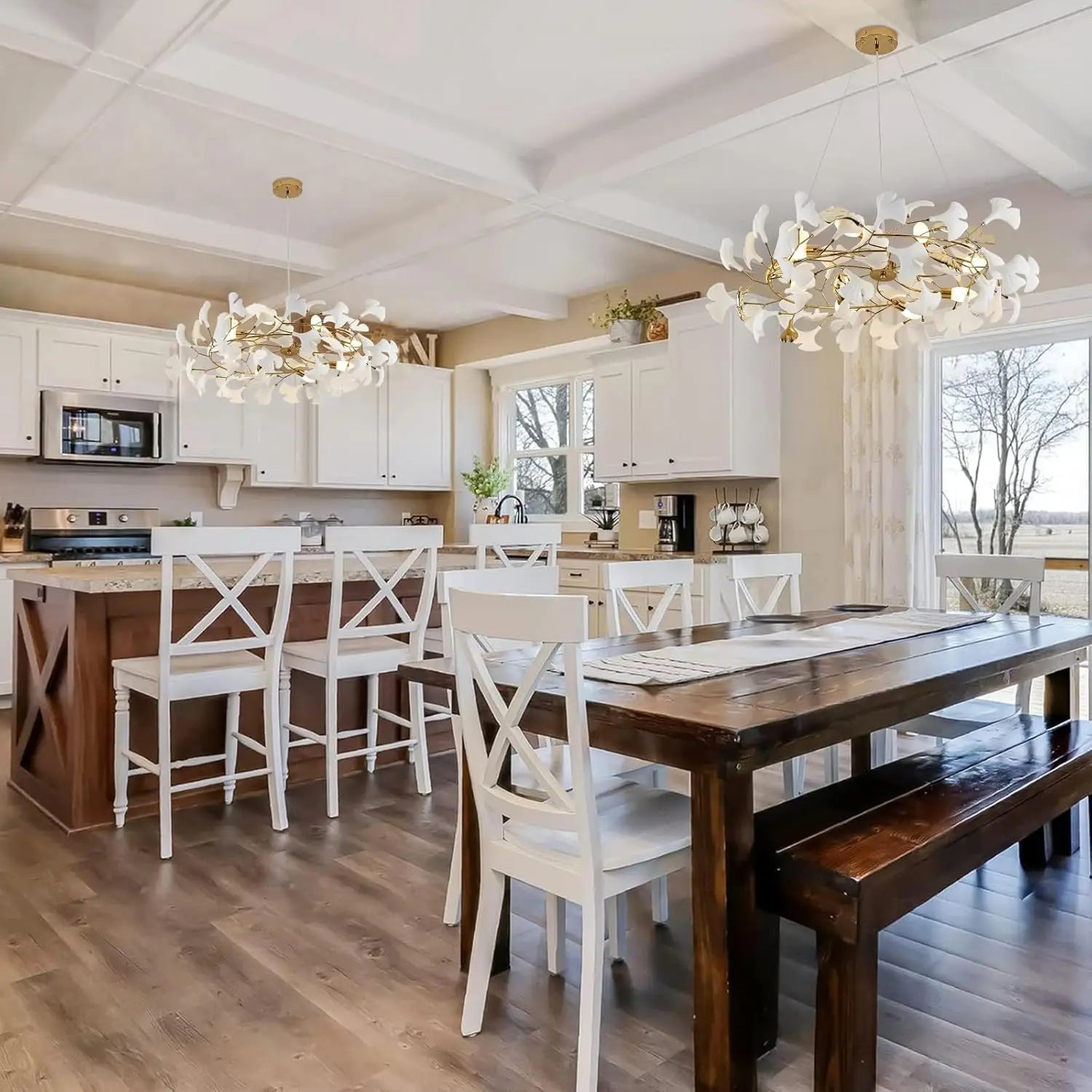 Sculptural Floral Leaf Linear Chandelier — Nature-Inspired Dining Room Pendant
