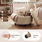 Round Fabric Storage Ottoman with Removable Tray Top