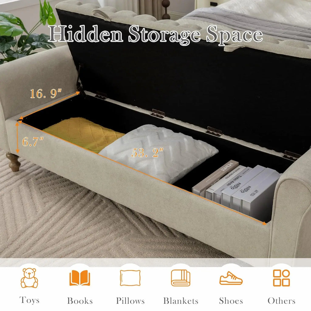 Tufted Storage Bench with Armrests