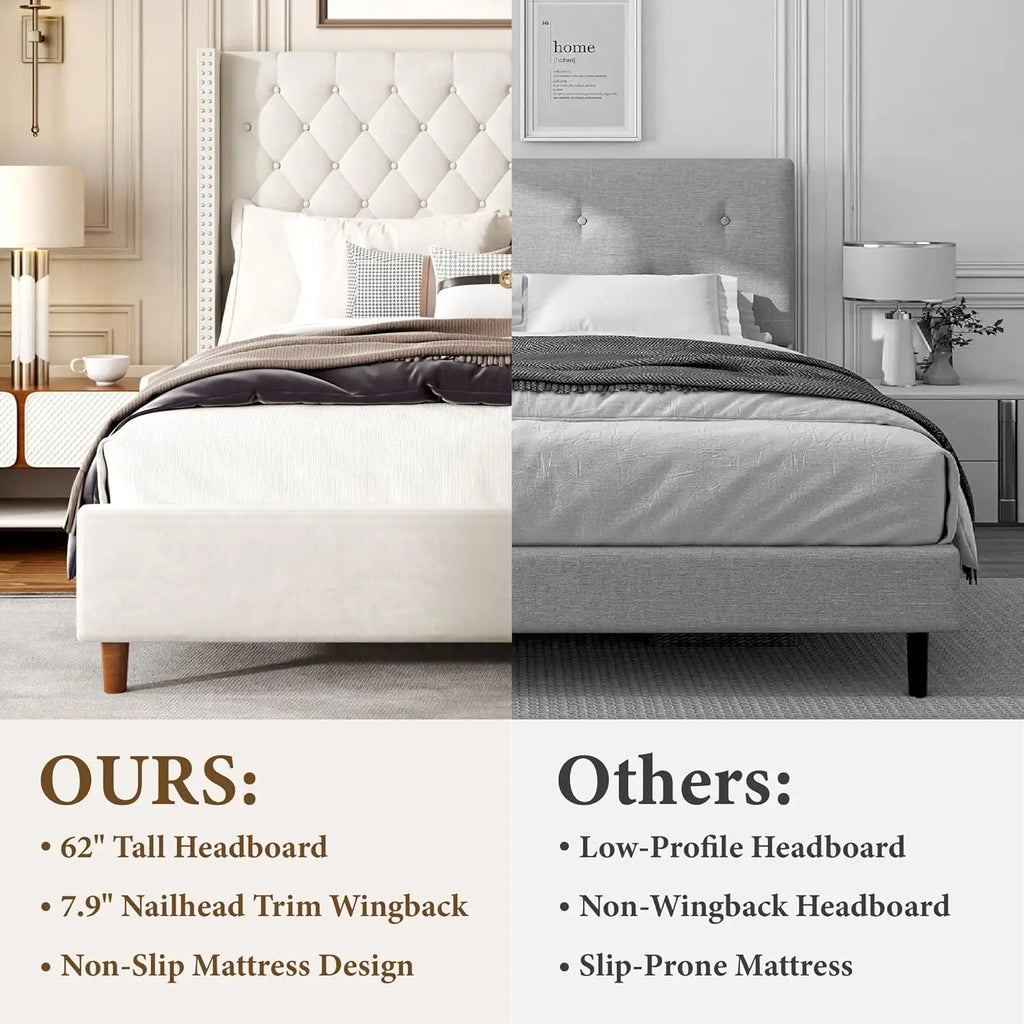 Luxury Diamond Tufted Upholstered Bed Frame - Queen