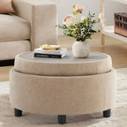 Round Fabric Storage Ottoman with Removable Tray Top