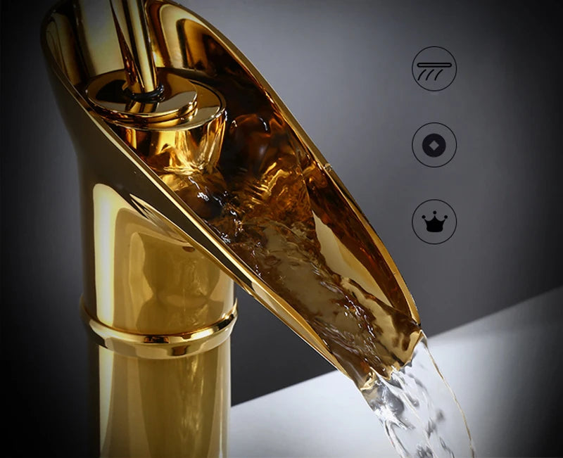 Cascade Waterfall Basin Faucet — Black & Gold