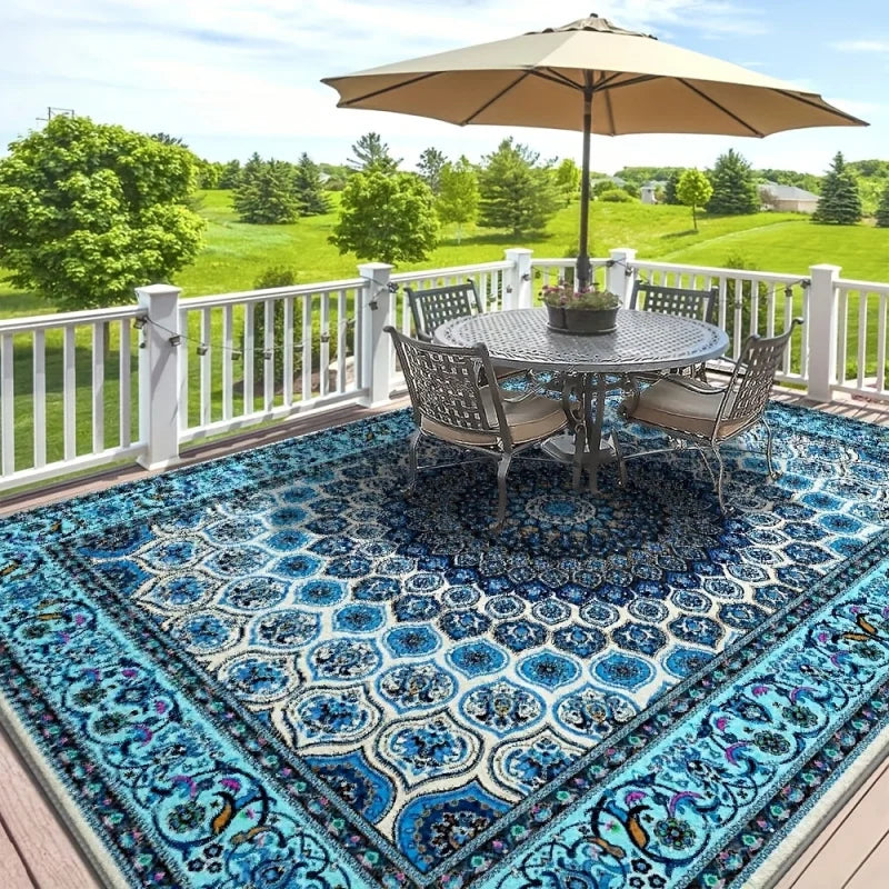 Moroccan Blue Medallion Outdoor Area Rug
