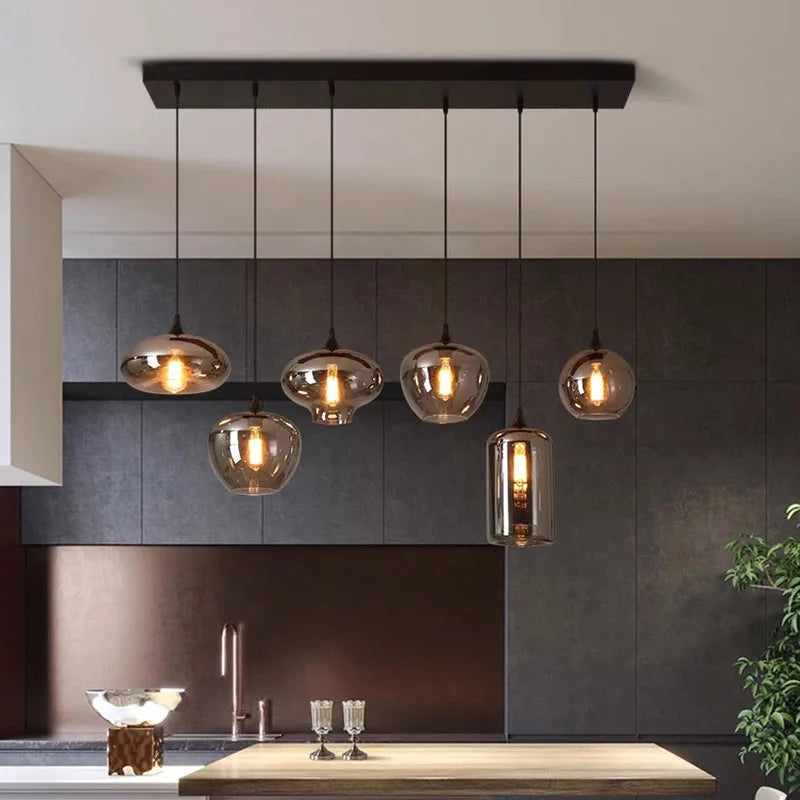Smoked Amber Glass Multi-Pendant Chandelier