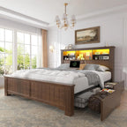 Modern White LED Bed Frame with Storage Headboard & Charging Station