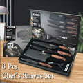 6-Piece Professional Chef's Knife Set with Dark Wood Handles & Gift Box