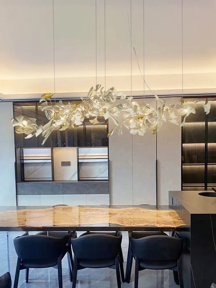 Sculptural Floral Leaf Linear Chandelier — Nature-Inspired Dining Room Pendant