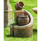 Stacked Garden Jug Outdoor Water Fountain with Brick Base