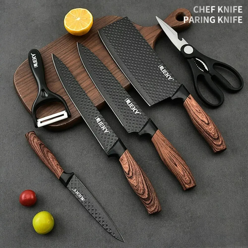 6-Piece Professional Chef's Knife Set with Dark Wood Handles & Gift Box