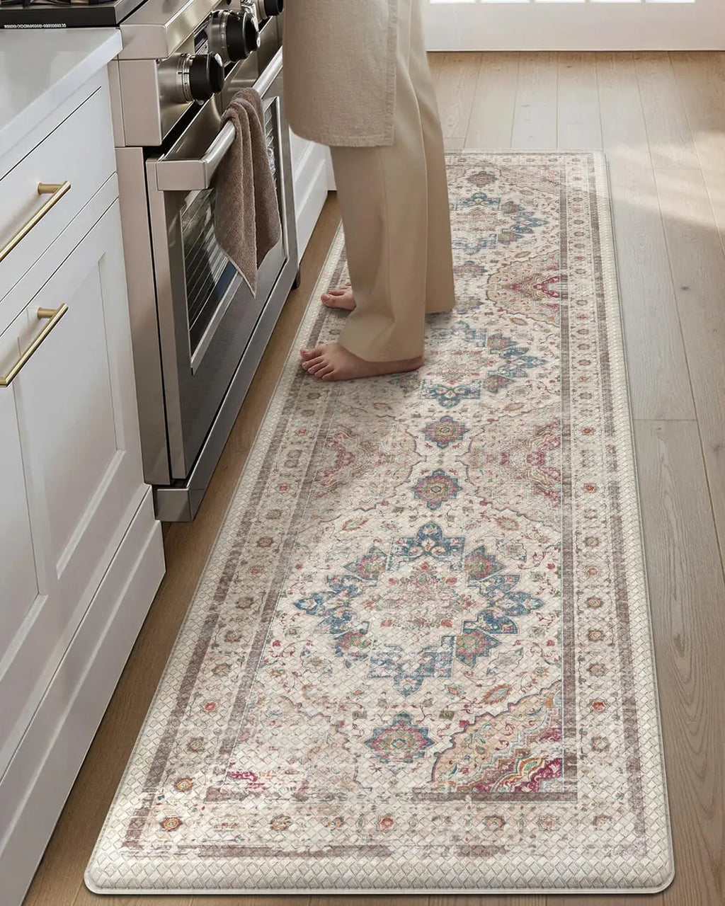 Vintage Medallion Kitchen Runner Rug — Washable Non-Slip Mat for Kitchen & Laundry