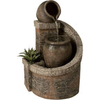Stacked Garden Jug Outdoor Water Fountain with Brick Base