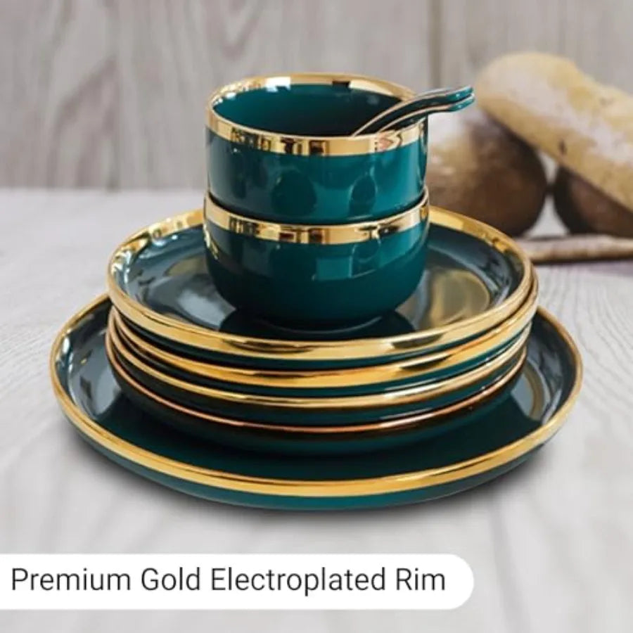 Emerald Gold Rim Ceramic Dinnerware Set