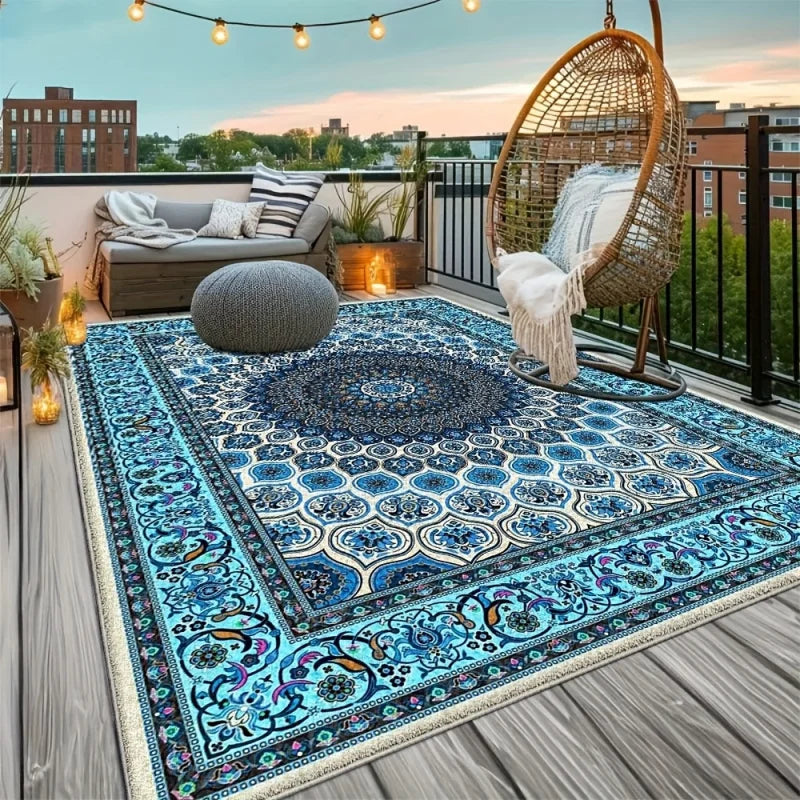 Moroccan Blue Medallion Outdoor Area Rug