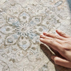 Persian Medallion Hallway Runner Rug — Vintage Floral Pattern in Soft Gray & Ivory