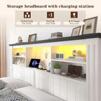 Modern White LED Bed Frame with Storage Headboard & Charging Station