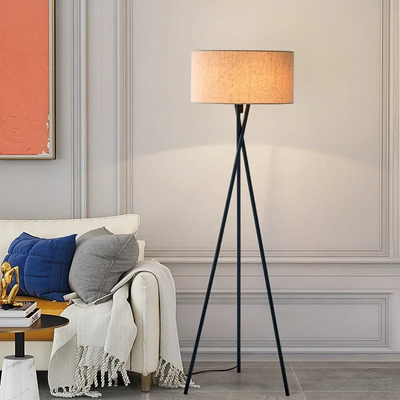 Mid-Century Tripod Floor Lamp with Fabric Shade