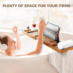 Expandable Bamboo Bath Caddy Tray with Tablet & Wine Glass Holder