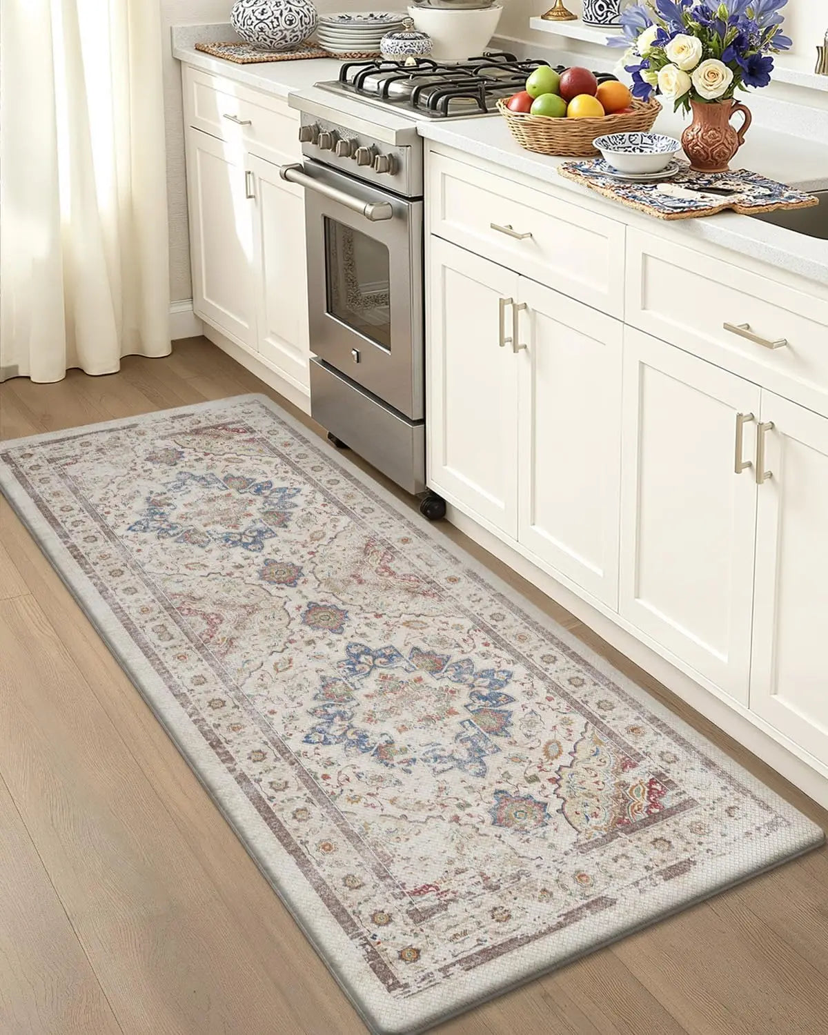 Vintage Medallion Kitchen Runner Rug — Washable Non-Slip Mat for Kitchen & Laundry