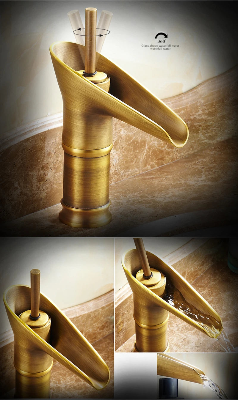 Cascade Waterfall Basin Faucet — Black & Gold