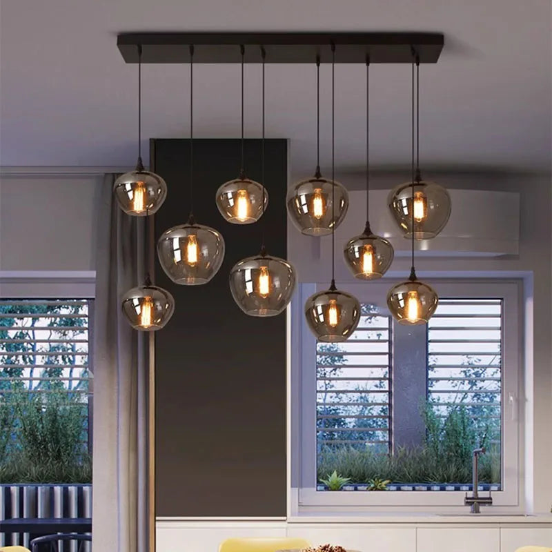 Smoked Amber Glass Multi-Pendant Chandelier