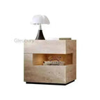 Travertine Stone Nightstand with LED Light Strip