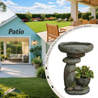 Stacked Stone Birdbath Garden Fountain with Planter Bowl